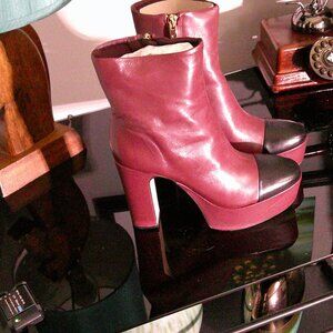 Franco Sarto Burgundy Leather Ankle Boots | 5” Block Heel | Zip Booties | Size 9